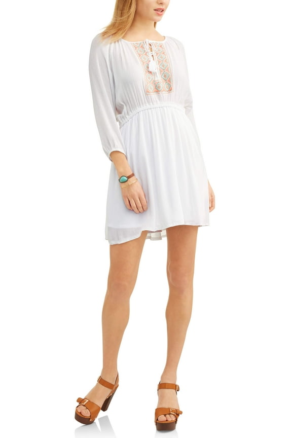 Juniors' Embroidered Tie Front Dress