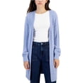 thumbnail image 1 of Juniors' Eyelash Ribbed Open-Front Cardigan Frozen Peri L, 1 of 1