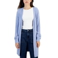 thumbnail image 1 of Juniors' Eyelash Ribbed Open-Front Cardigan Frozen Peri M, 1 of 1