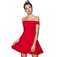 thumbnail image 1 of Juniors Fit And Flare Off The Shoulder Skater Party Cocktail Teeze Me Dress, 1 of 6