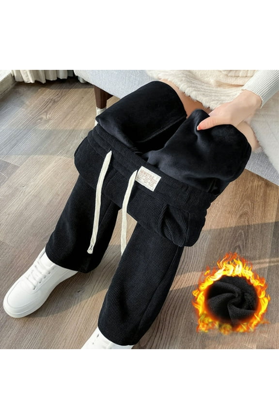 Juniors Fleece Lined Pants Elastic Waist Warm Plush Comfy Winter Trouser for Lounge Sleepwear