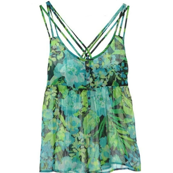 Juniors Floral Print Sheer Shimmer Tank Top