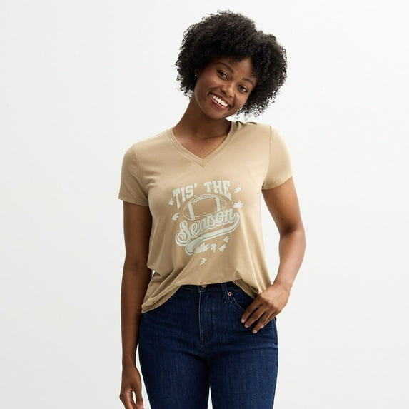 Juniors' Freshman 1996 Autumn Halloween V-Neck Varsity Graphic Tee Color: Tan Cream Combo Size: SMALL