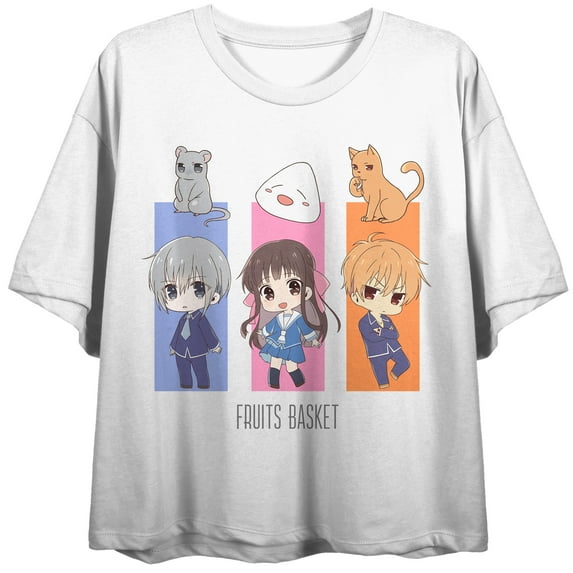 Juniors Fruits Basket Anime Cartoon White Graphic Print Crop Top-M