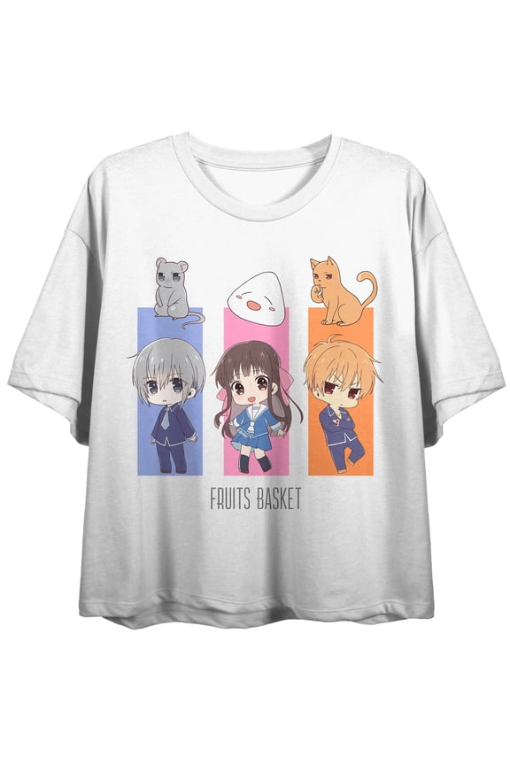 Juniors Fruits Basket Anime Cartoon White Graphic Print Crop Top-S
