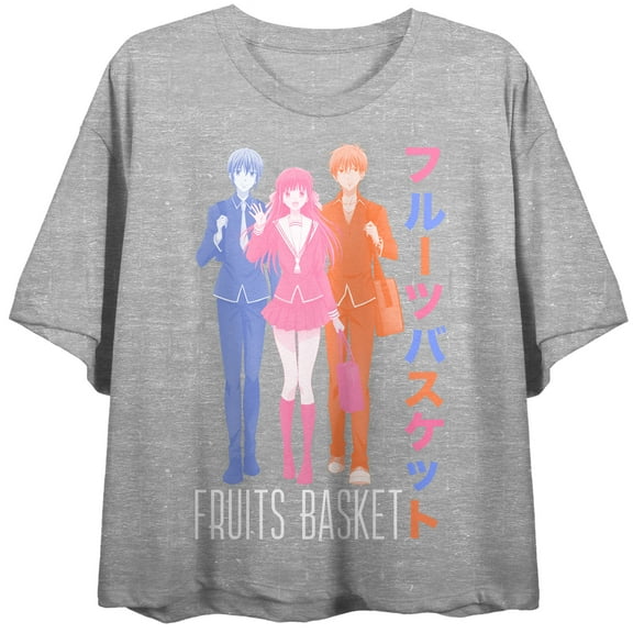 Juniors Fruits Basket Anime Character Graphic Print Grey Crop Top Tee Shirt-M