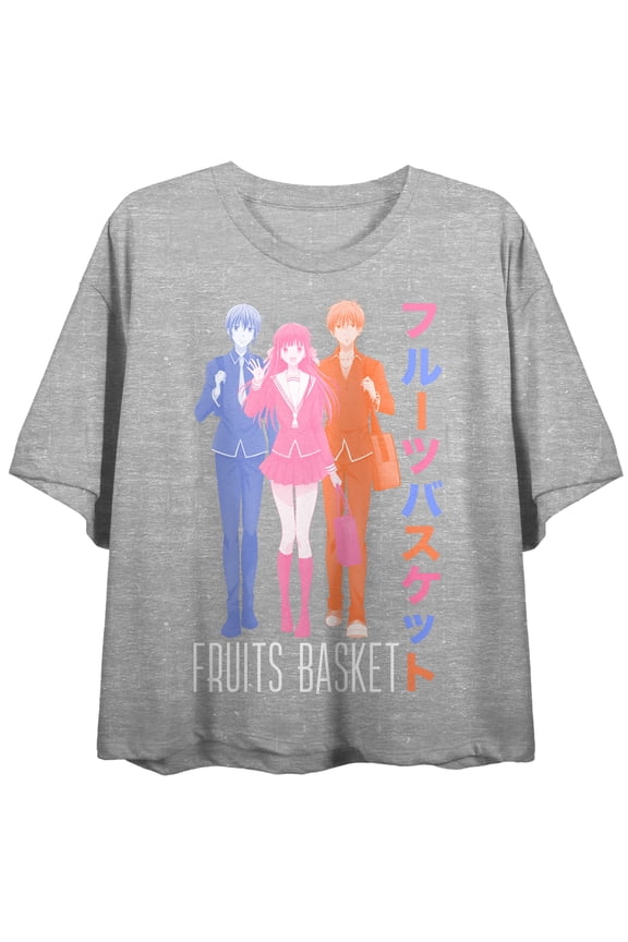 Juniors Fruits Basket Anime Character Graphic Print Grey Crop Top Tee Shirt-S