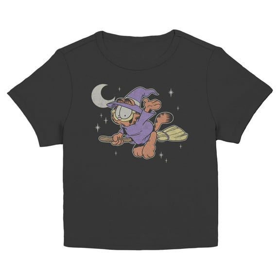 Juniors Garfield Orange Cat Witch Flying Broomstick T Shirt
