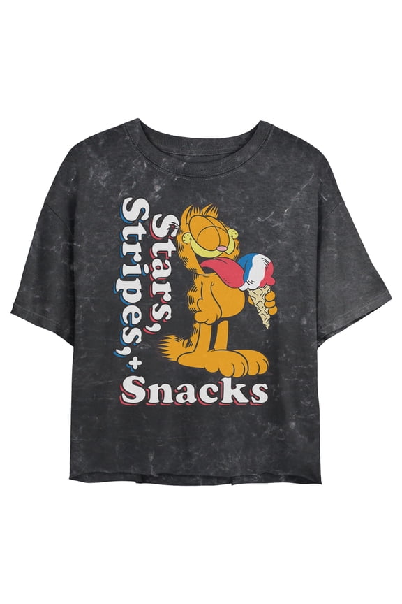 Juniors Garfield Stars Stripes and Snacks T Shirt