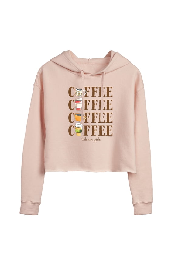 - Coffee Repeated - Juniors Cropped Long Sleeve Fleece Hoodie