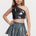 thumbnail image 1 of Juniors Girls One Shoulder Cropped Tank Tops Summer Size 3-16 Teens Kids Trendy Solid Shiny School Dance Performance Vests Shirts, 1 of 4