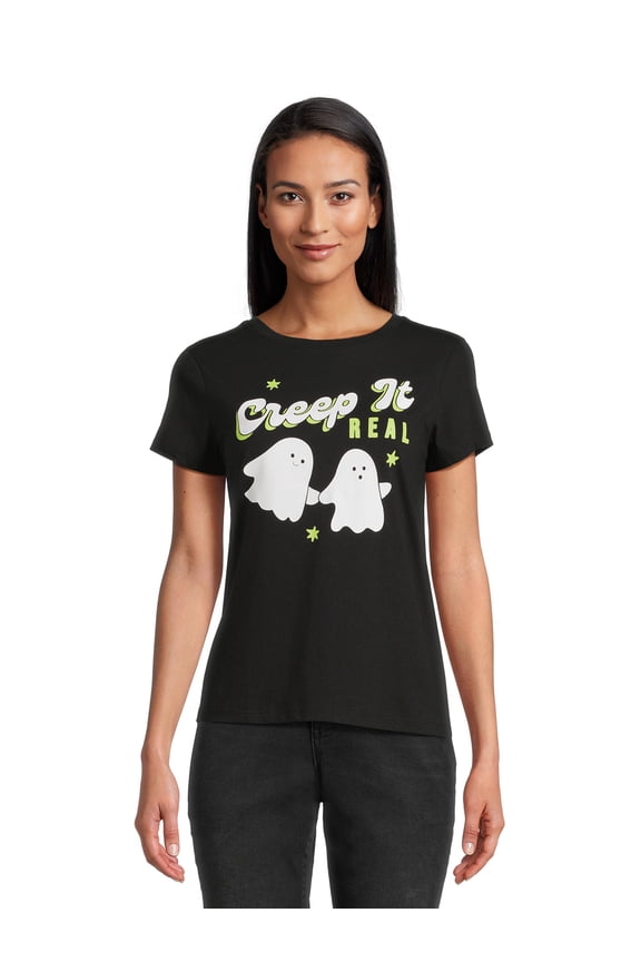 Juniors’ Glow In The Dark Graphic Tee with Short Sleeves, Sizes XS-XXXL