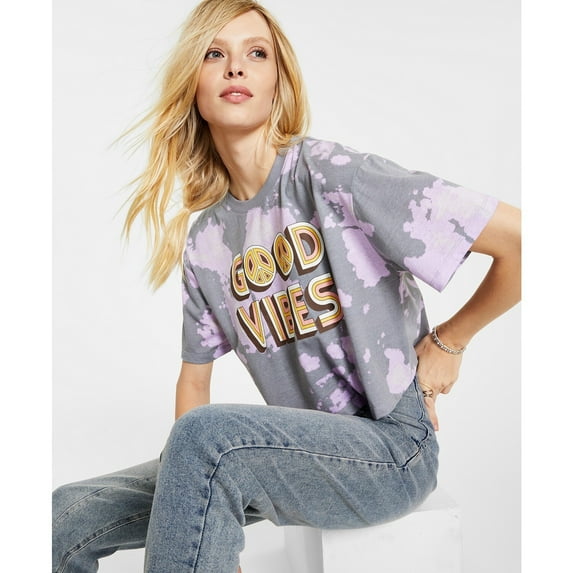 Juniors� Good Vibes Tie-Dyed T-Shirt Tie Dye L