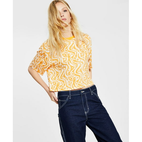 Juniors� Groovy Printed Cropped T-Shirt Marigold S