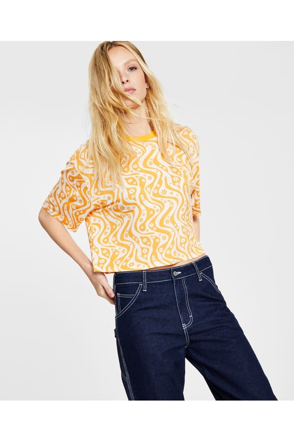 Juniors� Groovy Printed Cropped T-Shirt Marigold S