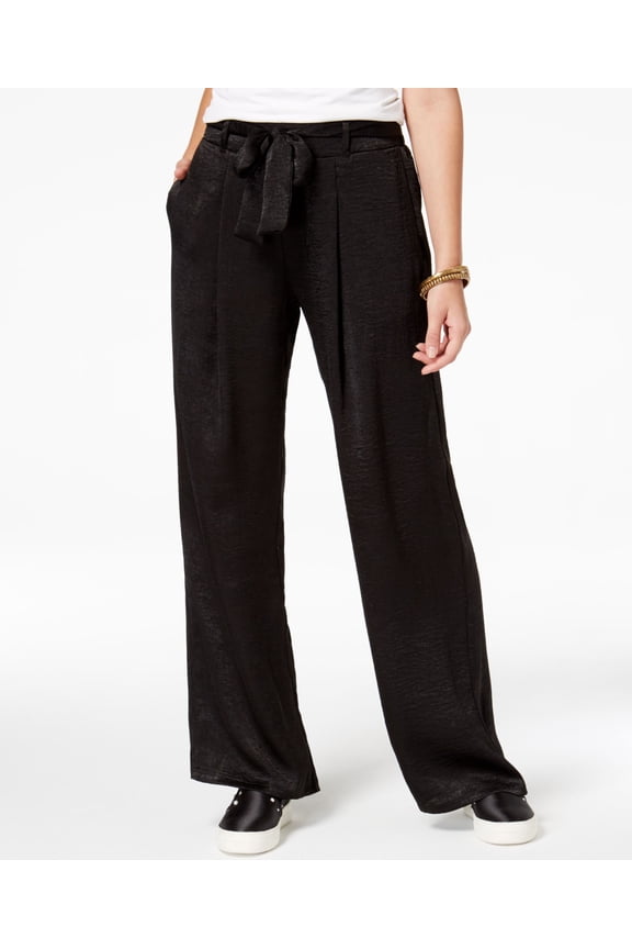 Juniors Hammered Satin Palazzo Pants Black M