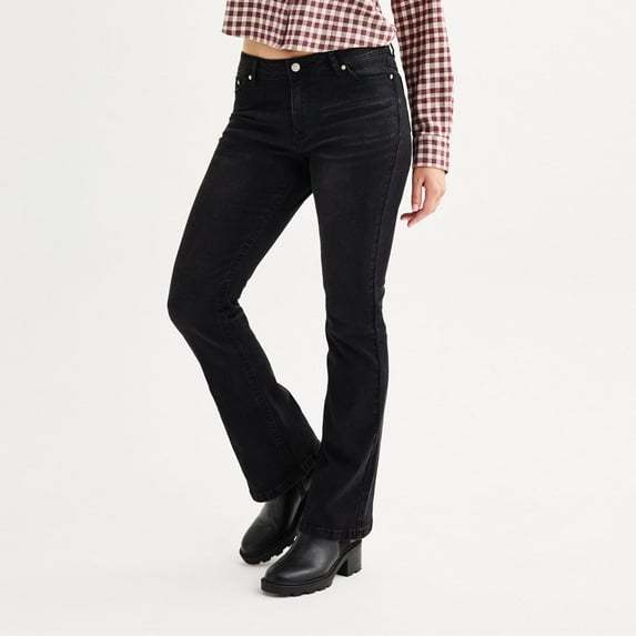 Juniors' Harper & Ivy Rhinestone Pocket Flare Jeans Color: Black Butterfly Size: 1