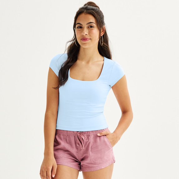 Juniors' Harper & Ivy Squareneck Baby Tee Color: Kentucky Blue Size: X LARGE