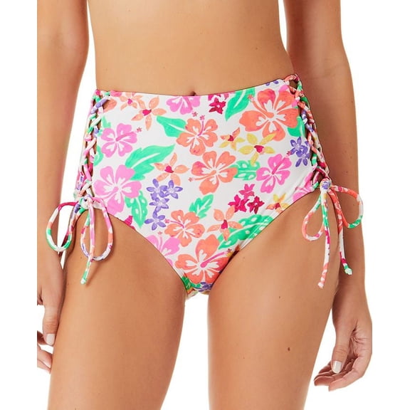 Juniors' Hawaii Sunsets Side-Lace-Up High-Waist Bikini Bottoms Multi XL