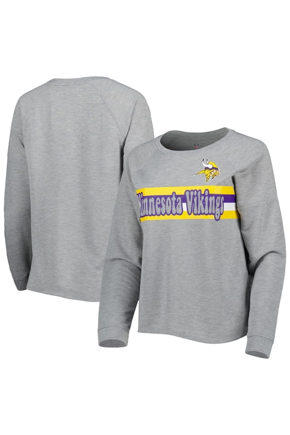 Juniors Heathered Gray Minnesota Vikings All Striped Up Raglan Long Sleeve T-Shirt