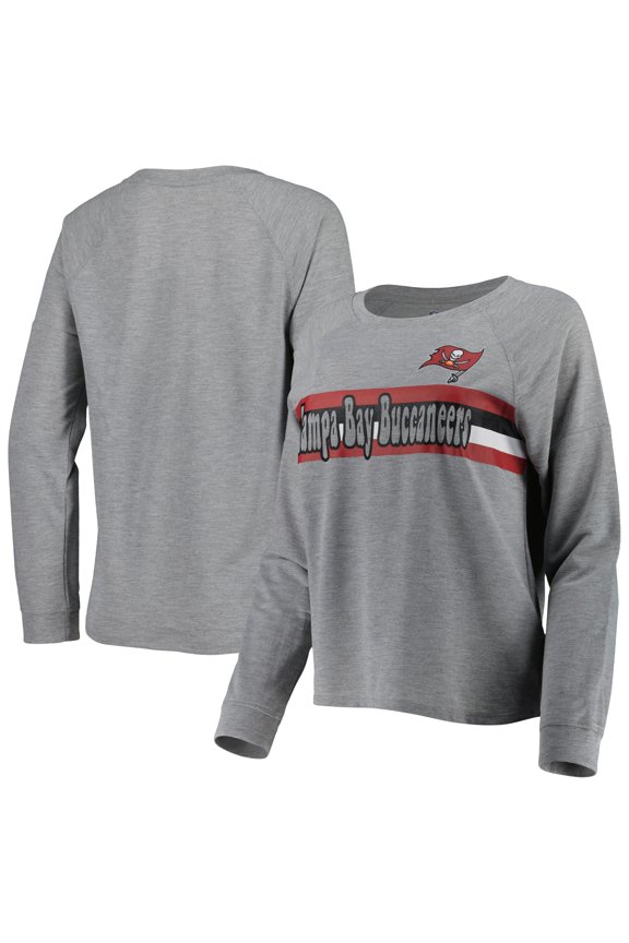 Juniors Heathered Gray Tampa Bay Buccaneers All Striped Up Raglan Long Sleeve T-Shirt