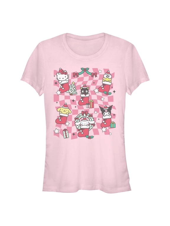 Juniors Hello Kitty Christmas Stockings and Friends T Shirt