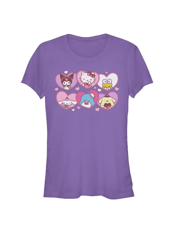 Juniors Hello Kitty Cute Hearts and Portraits T Shirt