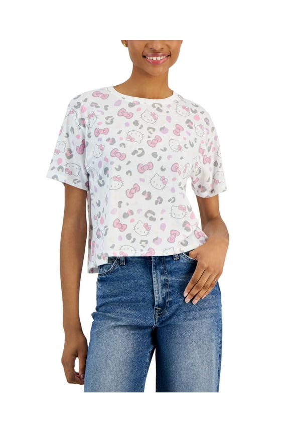 Juniors' Hello Kitty Leopard Short-Sleeve T-Shirt White L