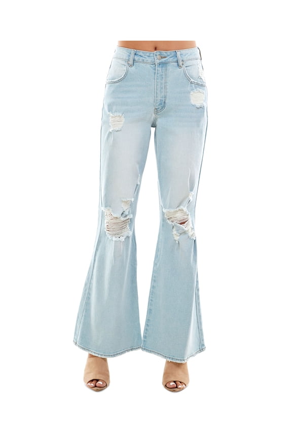 Juniors' High-Rise 90s Flare Jeans Light Wash 11