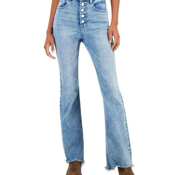 Tinseltown Womens Button Front Flared Jeans, Blue, Juniors, 15