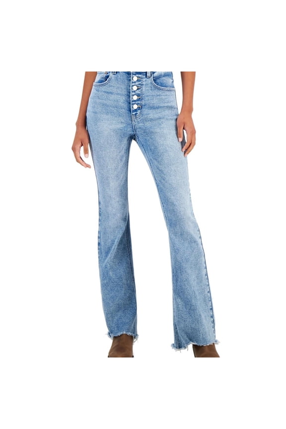 Womens Button Front Flared Jeans, Blue, Juniors, 15