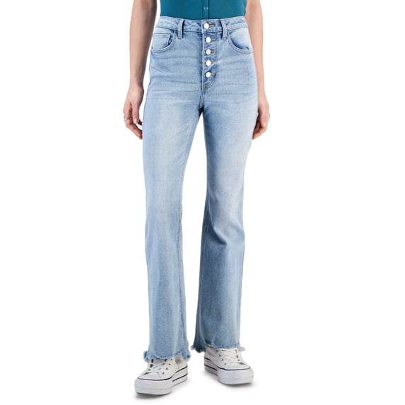 Juniors' High-Rise Button-Front Flare-Hem Jeans Darling Wash 15