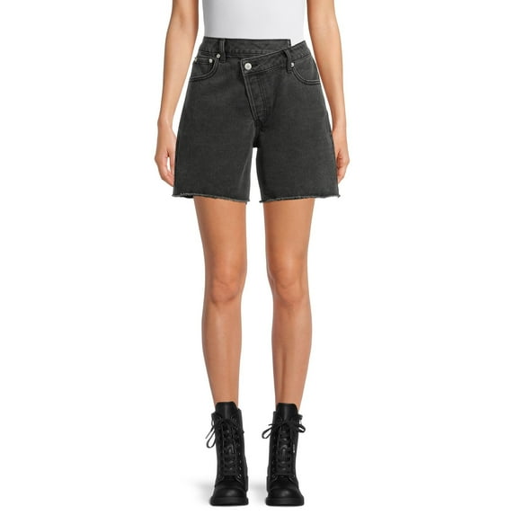 Juniors' High Rise Criss Cross Denim Shorts (11)