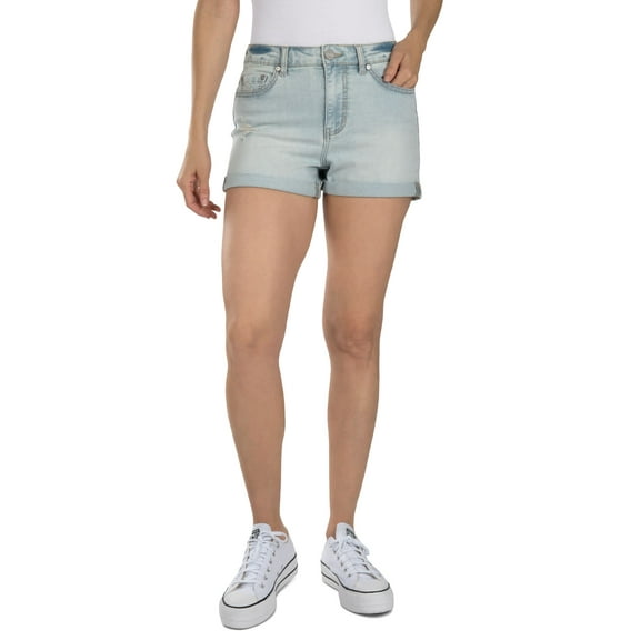 Juniors' High-Rise Cuffed Denim Shorts Light Blue 0