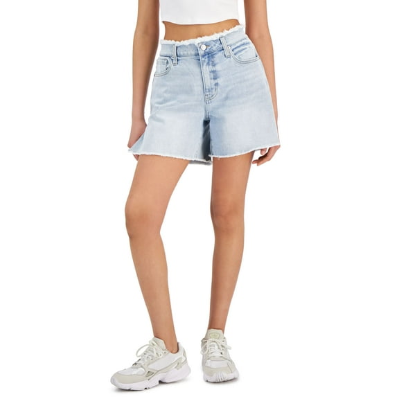 Juniors' High-Rise Distressed Mom Shorts Light Wash 7