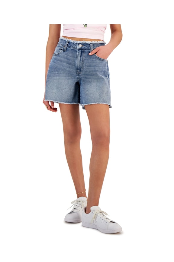Juniors' High-Rise Distressed Mom Shorts Ricki Wash 0