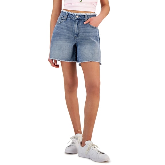 Juniors' High-Rise Distressed Mom Shorts Ricki Wash 15