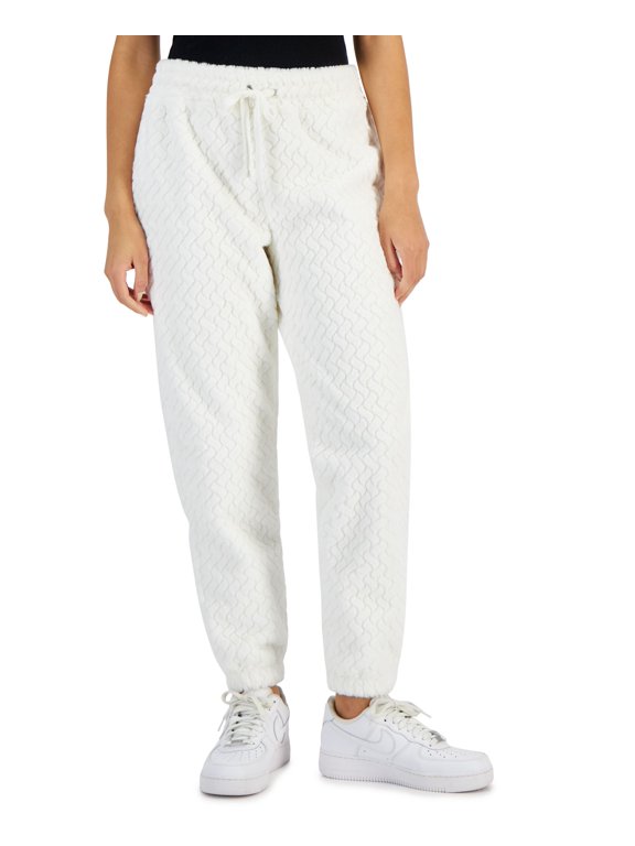Juniors' High-Rise Faux-Fur Embossed Joggers Ivory Zig Zag XL
