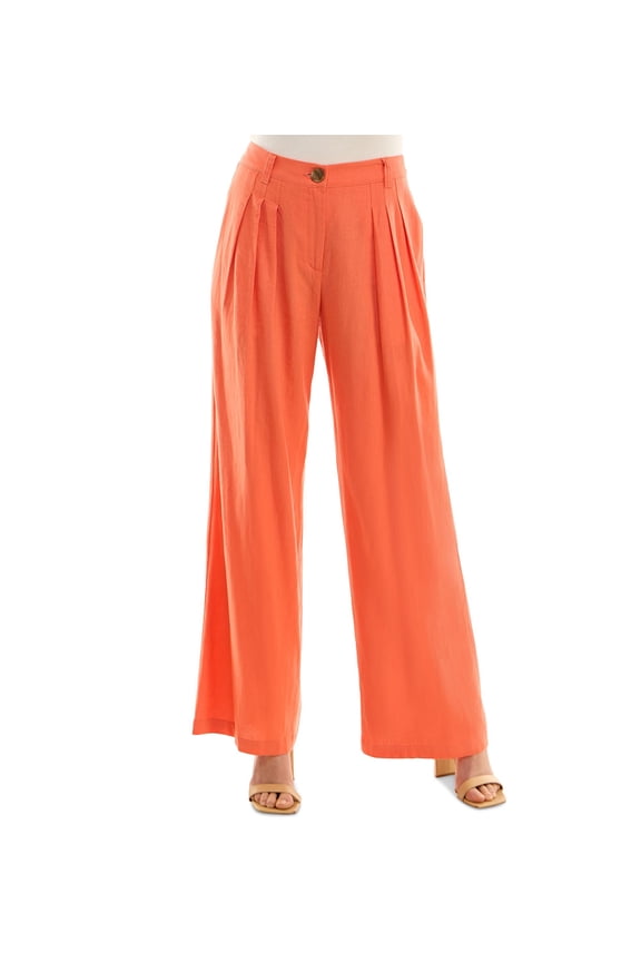 Juniors' High-Rise Pleat-Front Wide-Leg Pants Coral 5