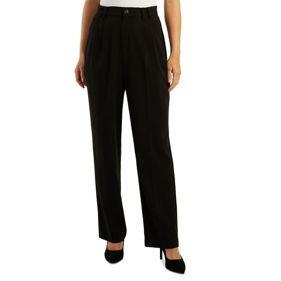 Juniors' High Rise Pleated Straight Wide-Leg Pants Black 7