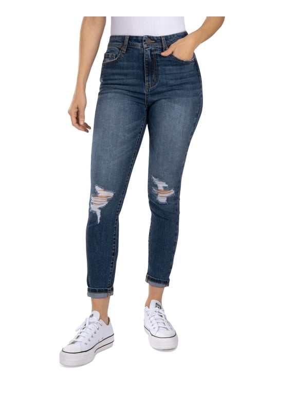Juniors' High-Rise Ripped Skinny Jeans Dark Wash 3