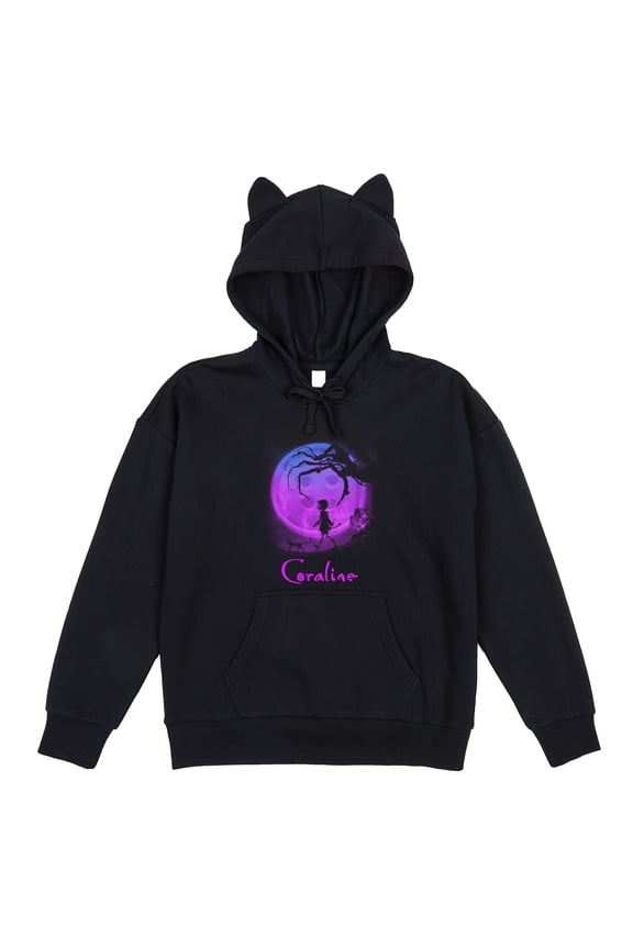 Coraline Oversized Moon Tree Branches Women's Black Long Sleeve Hoodie-XXL