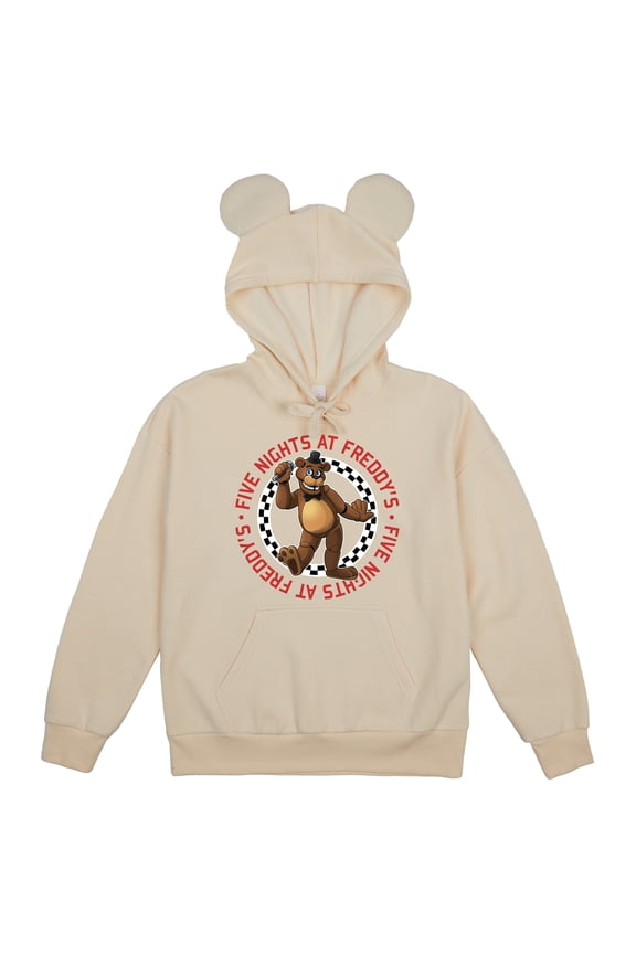 Five Nights At Freddy's Five Nights at Freddy's Circular Checkered Frame with Freddy Character on Tofu Cosplay Hoodie Adult-Small