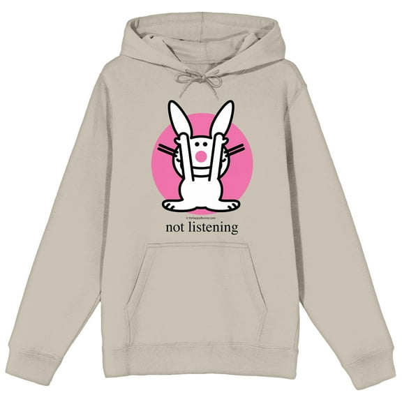 It's Happy Bunny Not Listening on Natural Adult Hoodie-Large