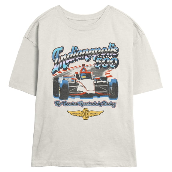 Juniors Indy 500 The Greatest Spectacle in Racing Chrome Logo T Shirt