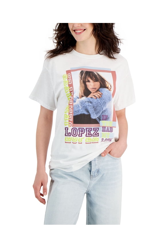 Juniors' JLO Graphic-Print Cotton T-Shirt White S