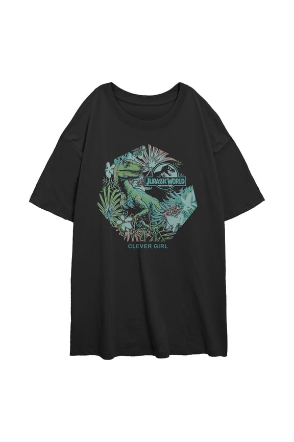 Juniors Jurassic Park Tropical Clever Badge T Shirt