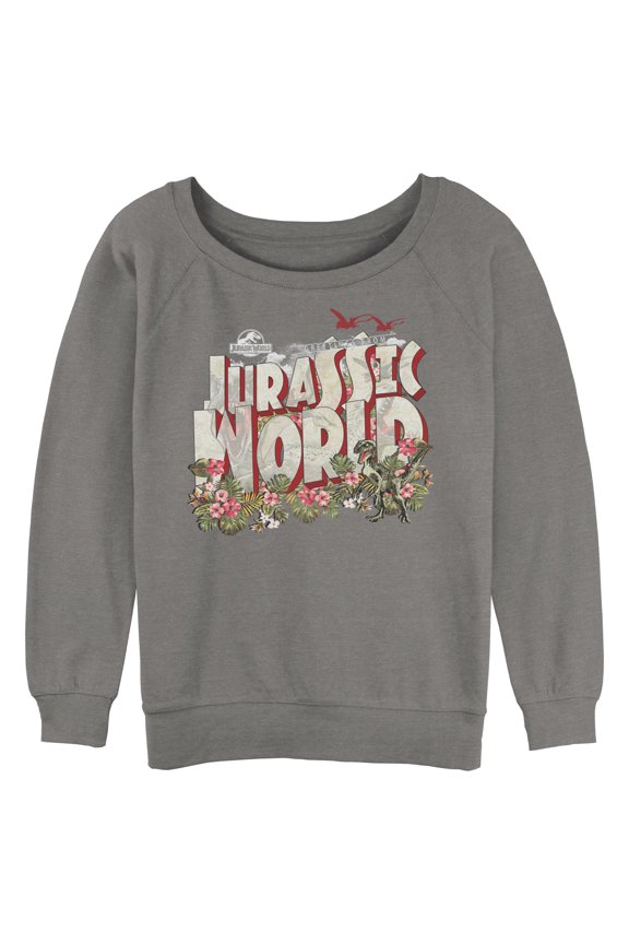 Juniors Jurassic World Cartoon Floral Logo Sweatshirt