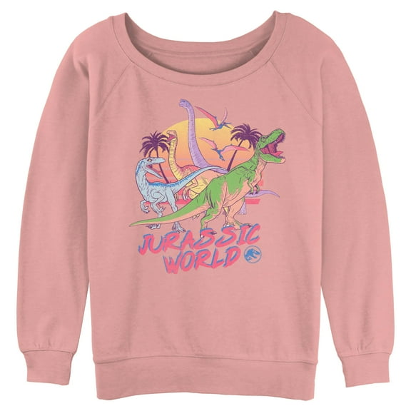 Juniors Jurassic World Distressed Neon Art Sweatshirt