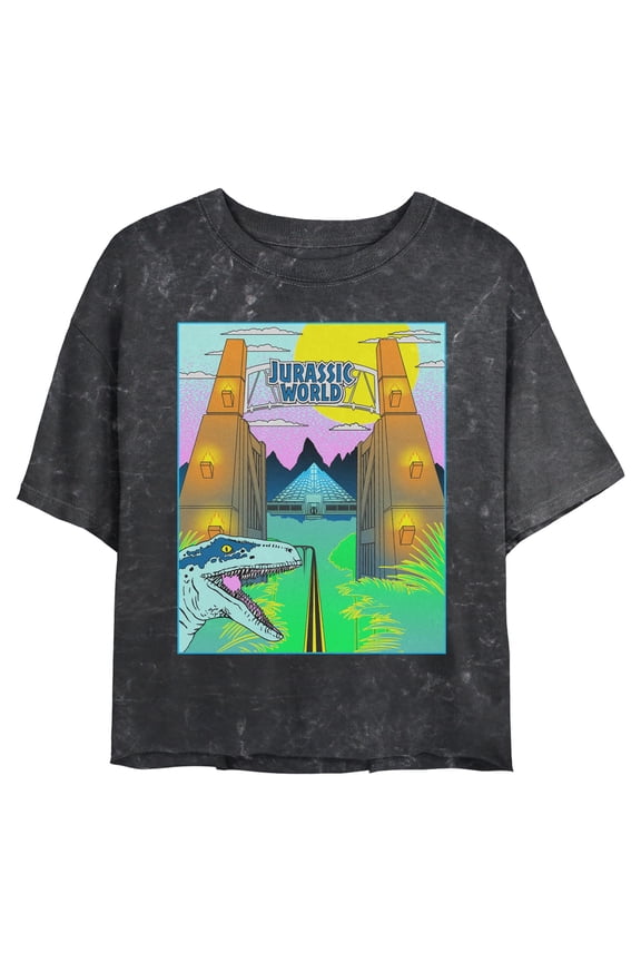Juniors Jurassic World Retro Neon Gates T Shirt